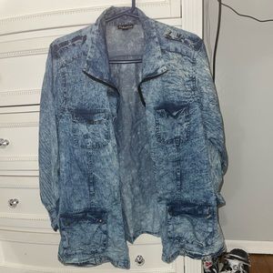 Acid wash denim shacket